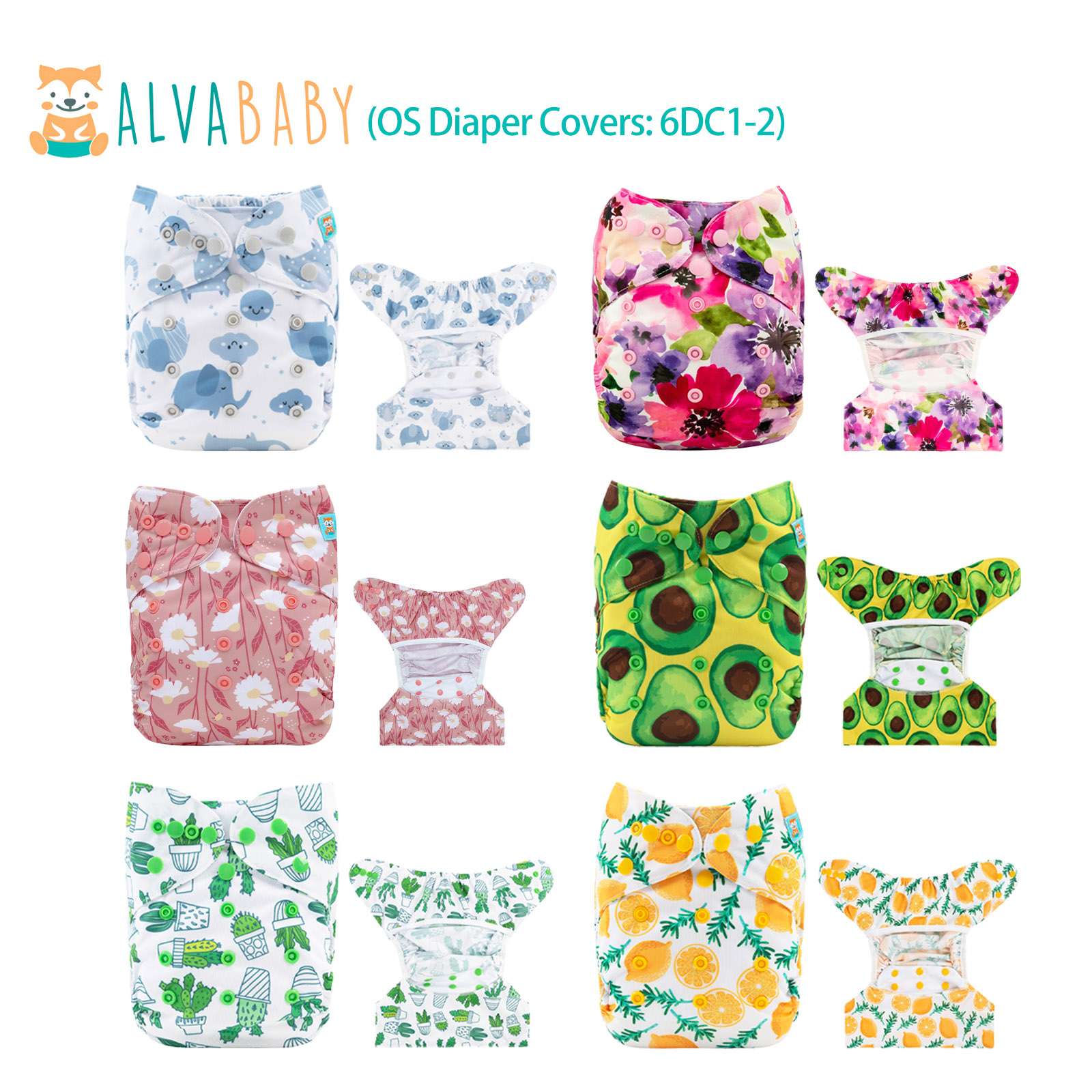 6-Pack Cloth Diaper Covers - One Size Adjustable & Reusable Diaper Outers for Prefold Flat or Fitted Diapers