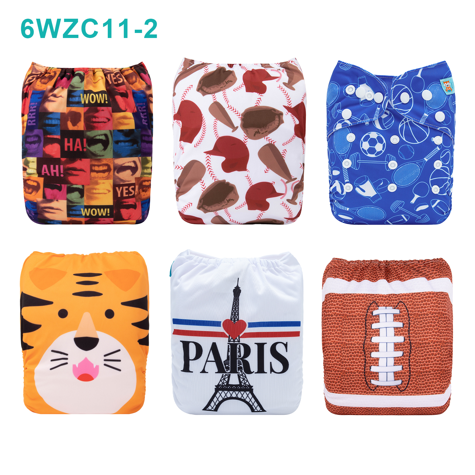 Warehouse Clearance: 6-Pack Baby Cloth Diapers with 6 Microfiber Inserts | One Size Adjustable