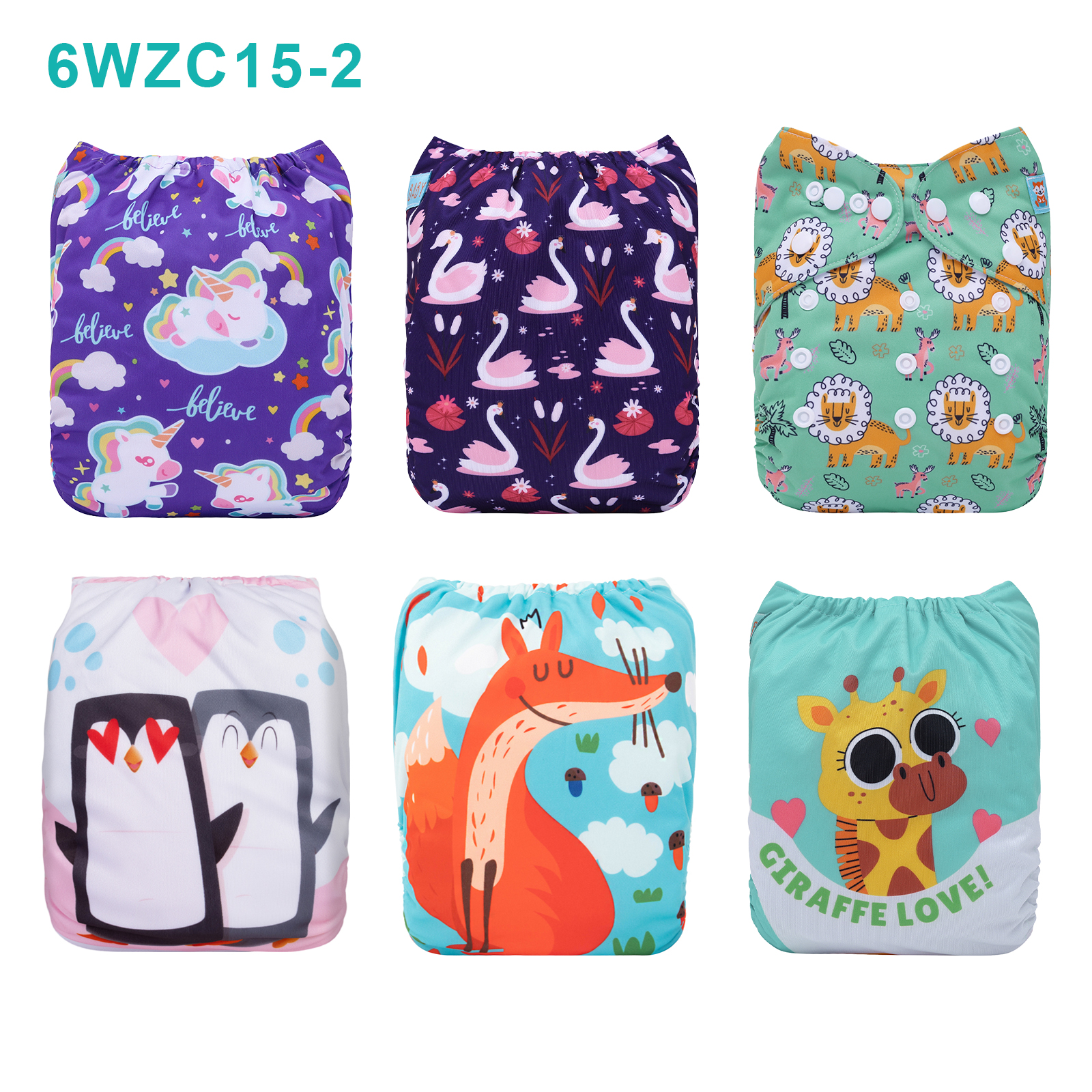Warehouse Clearance: 6-Pack Baby Cloth Diapers with 6 Microfiber Inserts | One Size Adjustable