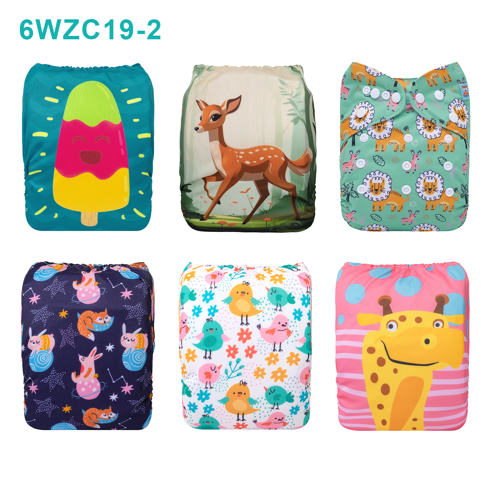 Warehouse Clearance: 6-Pack Baby Cloth Diapers with 6 Microfiber Inserts | One Size Adjustable