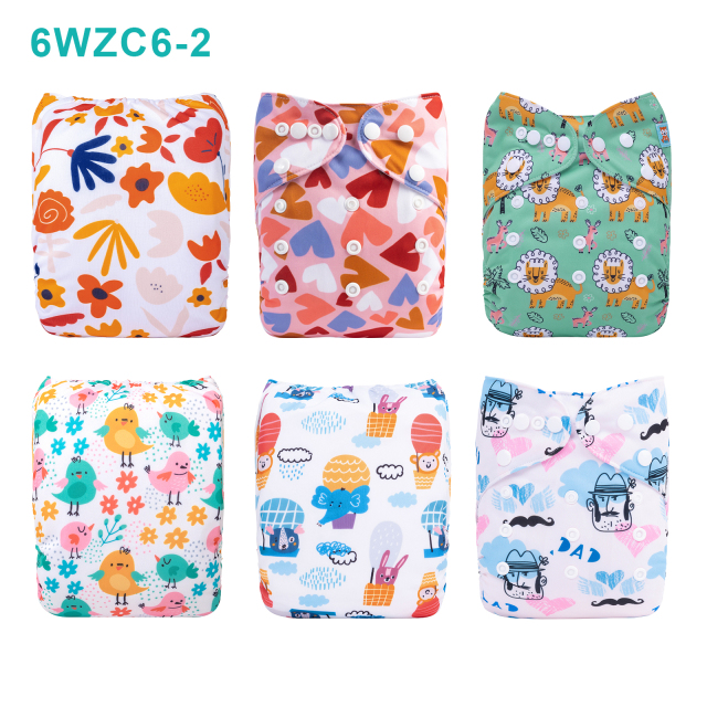 Warehouse Clearance: 6-Pack Baby Cloth Diapers with 6 Microfiber Inserts | One Size Adjustable