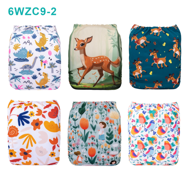 Warehouse Clearance: 6-Pack Baby Cloth Diapers with 6 Microfiber Inserts | One Size Adjustable