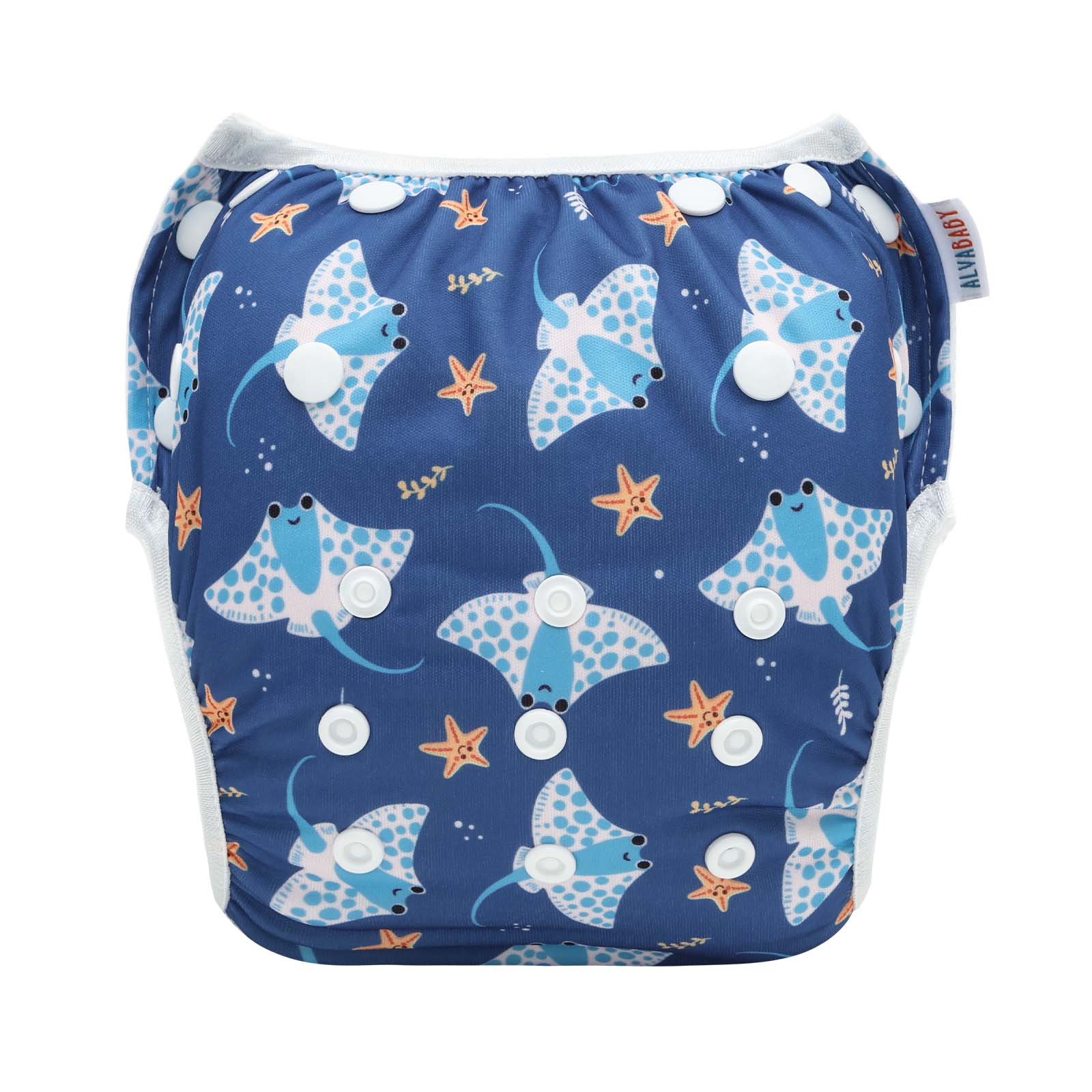 ALVABABY Reusable Swim Diaper - Adjustable One Size Swimwear for Infants & Toddlers (Starfish SW-BS315A)