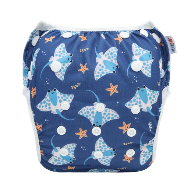 ALVABABY Reusable Swim Diaper - Adjustable One Size Swimwear for Infants & Toddlers (StarfishSW-BS315A)