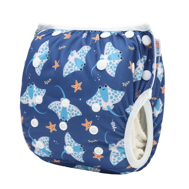 ALVABABY Reusable Swim Diaper - Adjustable One Size Swimwear for Infants & Toddlers (StarfishSW-BS315A)