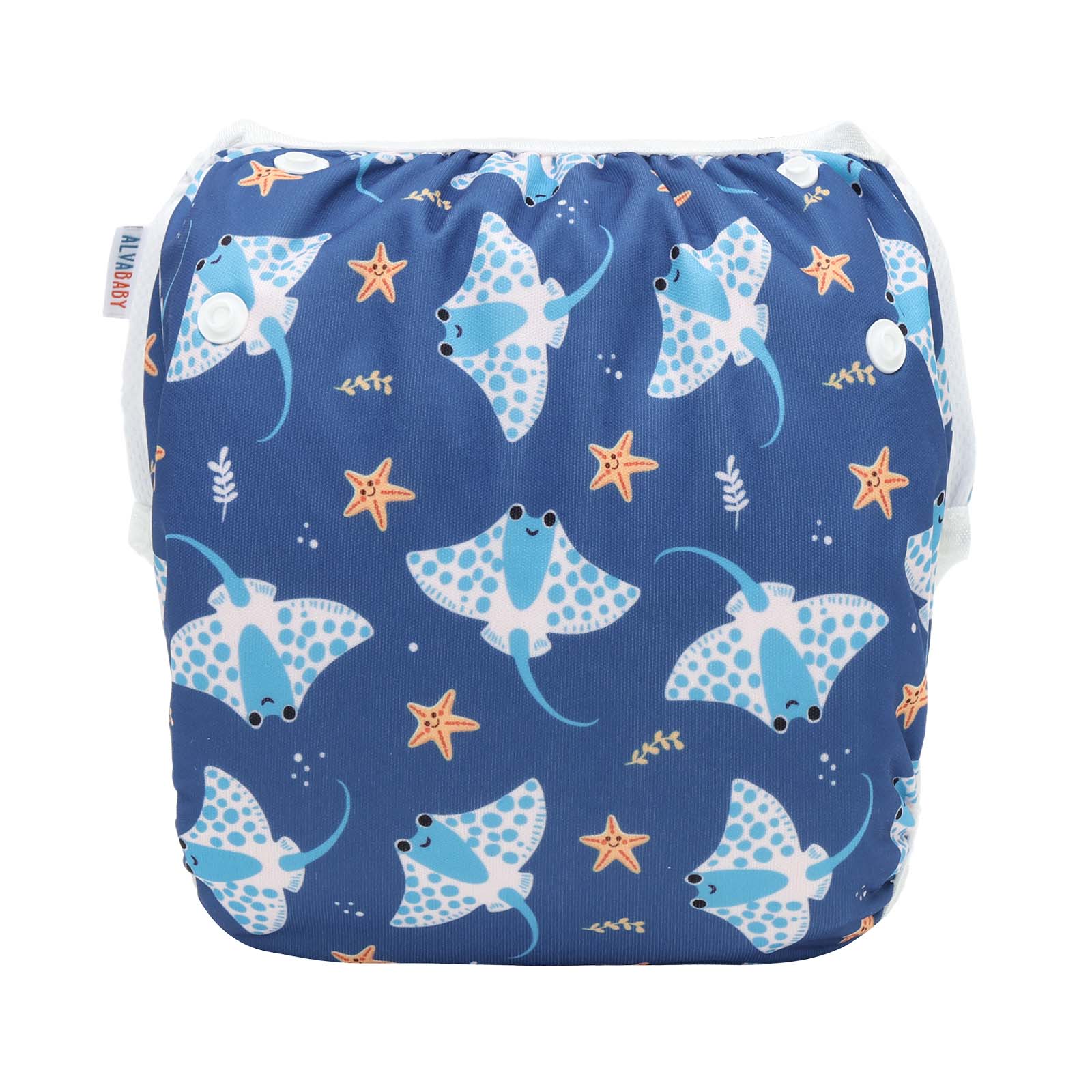 ALVABABY Reusable Swim Diaper - Adjustable One Size Swimwear for Infants & Toddlers (Starfish SW-BS315A)