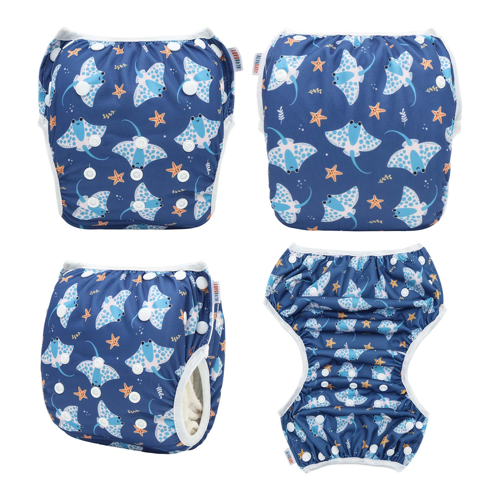 ALVABABY Reusable Swim Diaper - Adjustable One Size Swimwear for Infants & Toddlers (Starfish SW-BS315A)