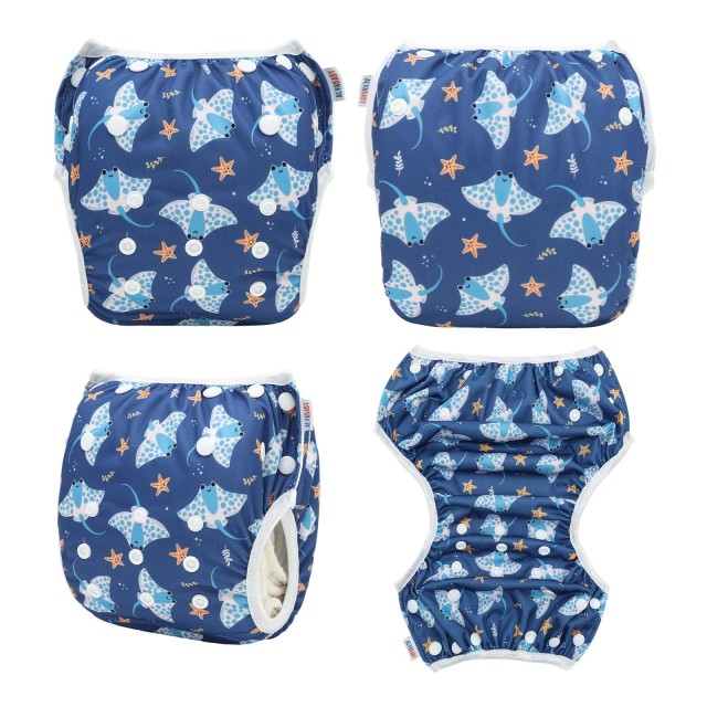 ALVABABY Reusable Swim Diaper - Adjustable One Size Swimwear for Infants & Toddlers (StarfishSW-BS315A)