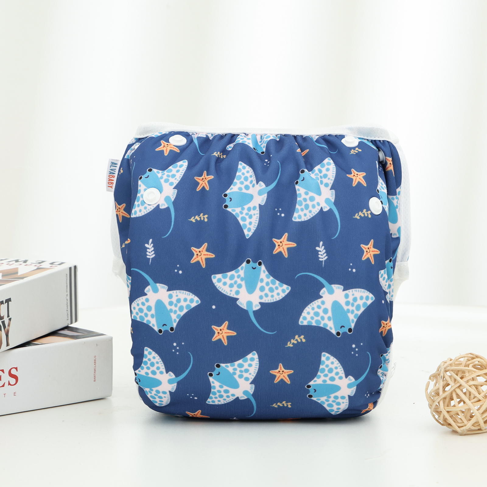 ALVABABY Reusable Swim Diaper - Adjustable One Size Swimwear for Infants & Toddlers (Starfish SW-BS315A)