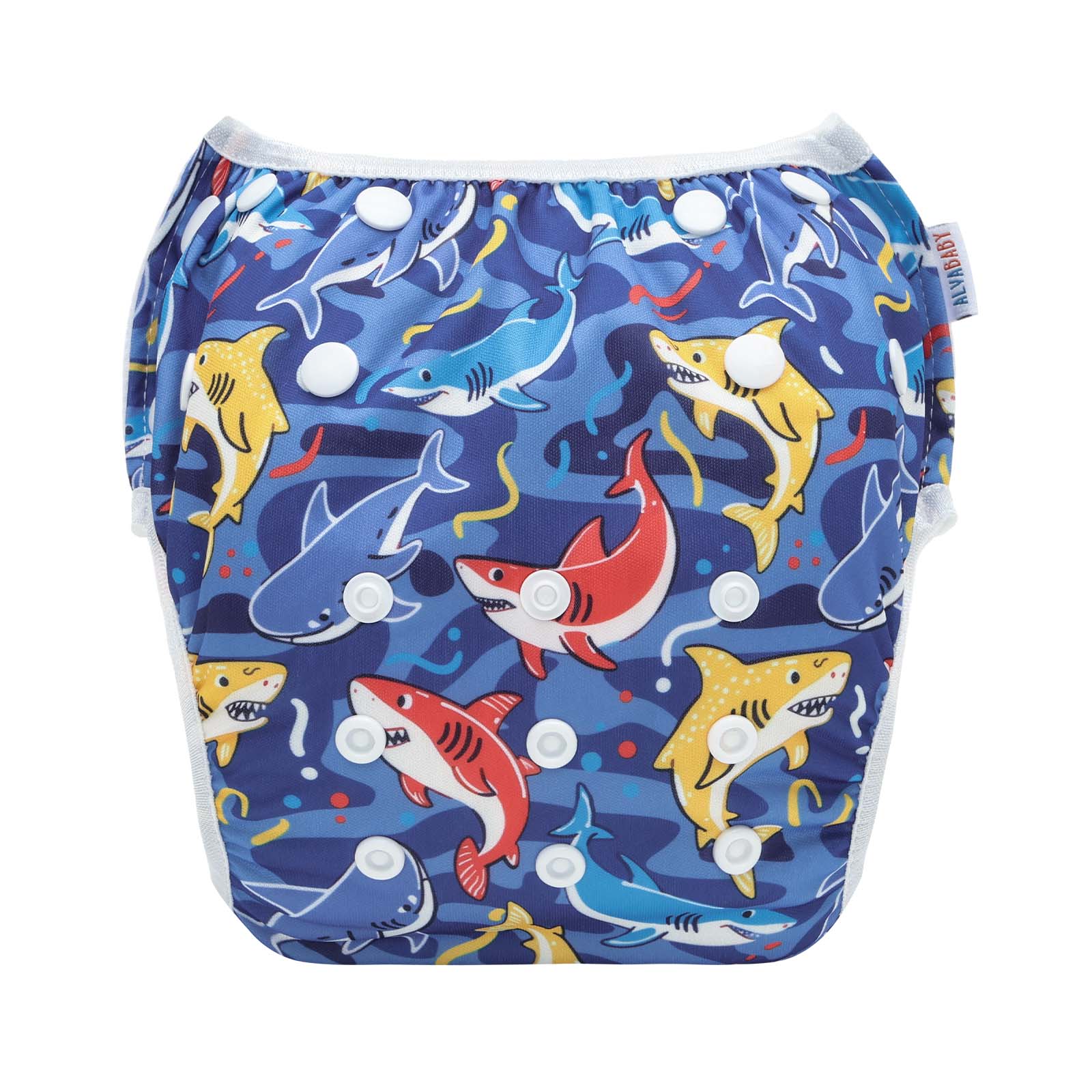ALVABABY Reusable Swim Diaper - Adjustable One Size Swimwear for Infants & Toddlers (Shark SWD-BS317A)