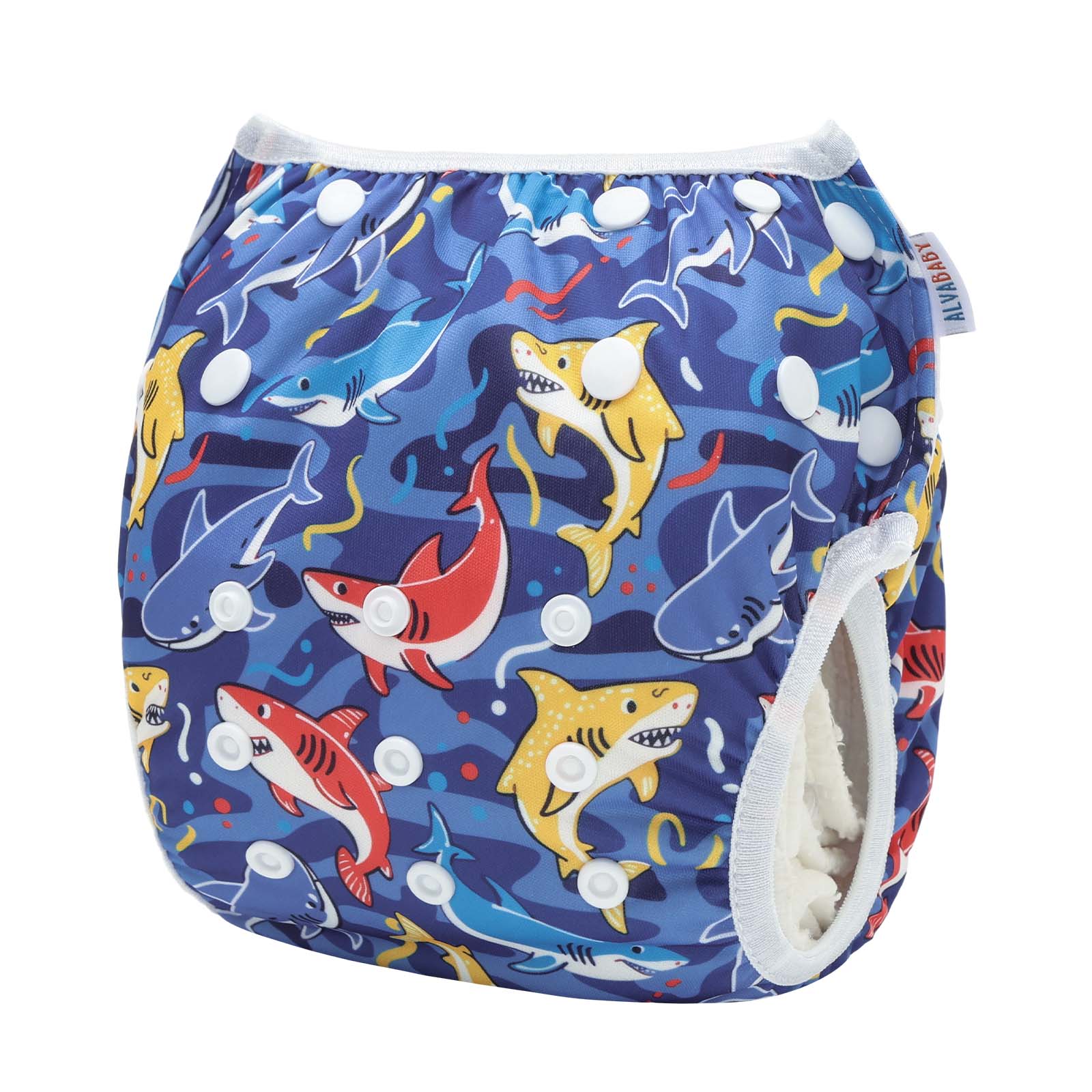 ALVABABY Reusable Swim Diaper - Adjustable One Size Swimwear for Infants & Toddlers (Shark SWD-BS317A)