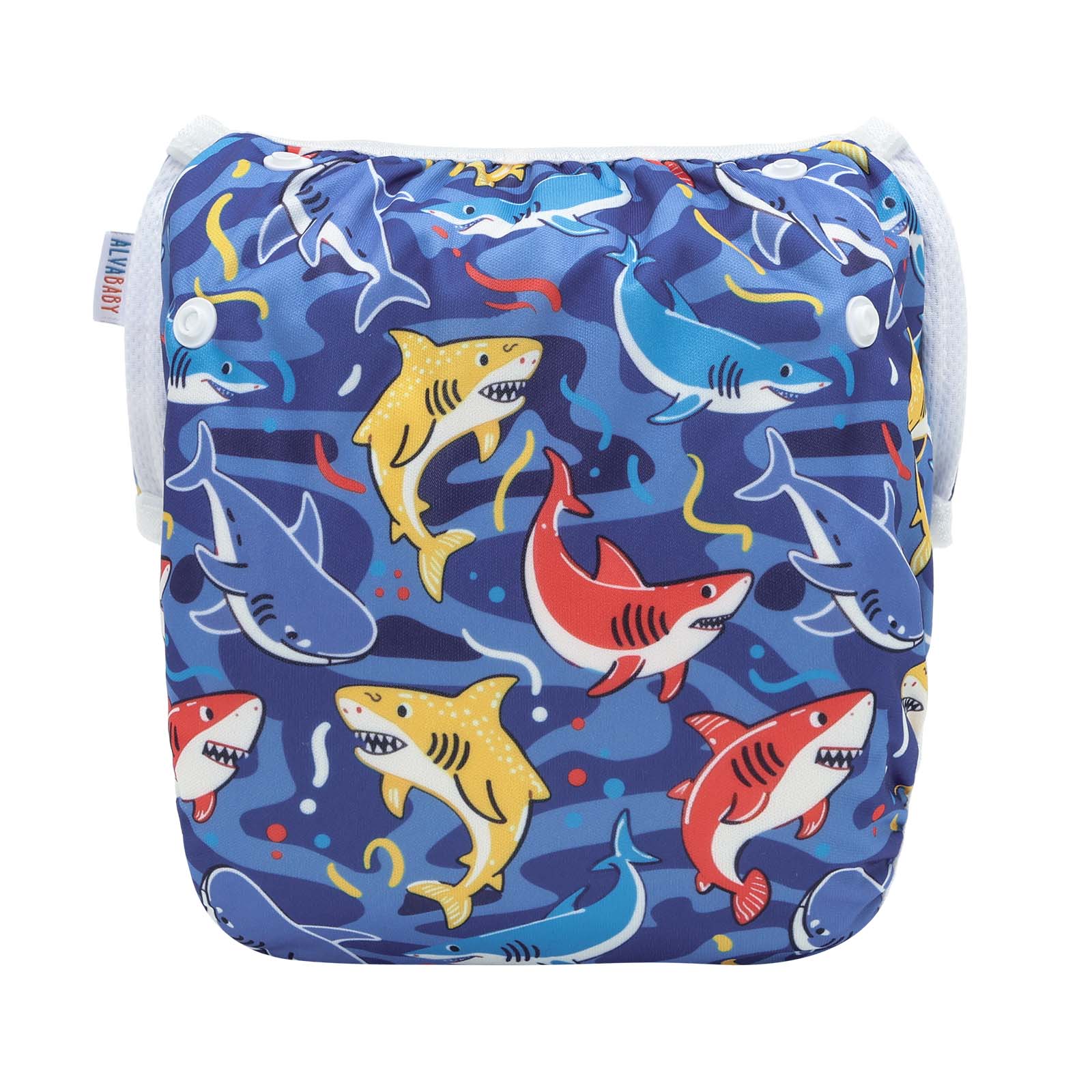 ALVABABY Reusable Swim Diaper - Adjustable One Size Swimwear for Infants & Toddlers (Shark SWD-BS317A)