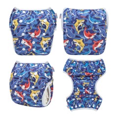 ALVABABY Reusable Swim Diaper - Adjustable One Size Swimwear for Infants & Toddlers (Shark SWD-BS317A)