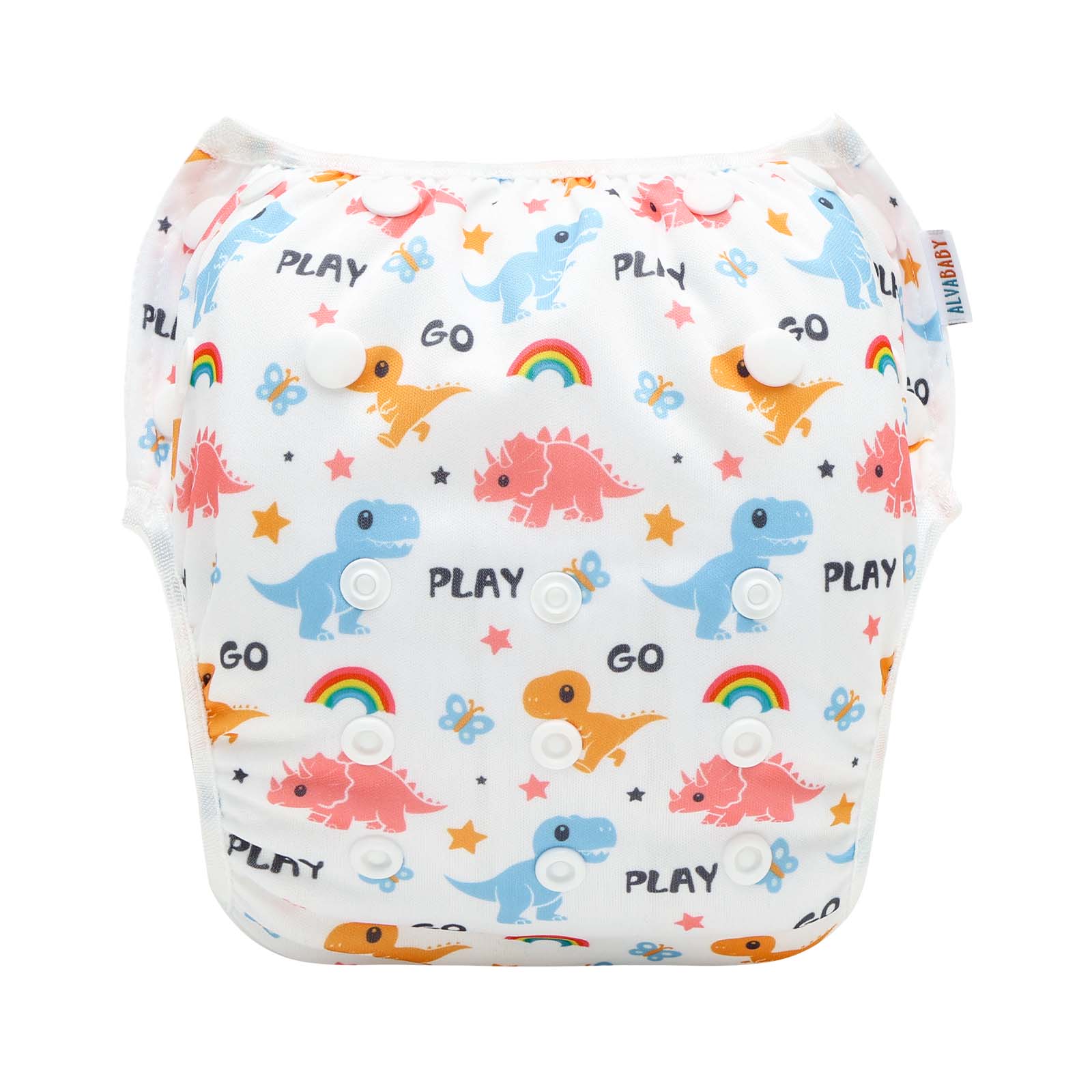 ALVABABY Reusable Swim Diaper - Adjustable One Size Swimwear for Infants & Toddlers (Dinosaur SWD-BS318A)