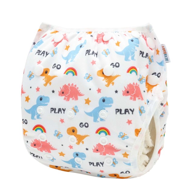 ALVABABY Reusable Swim Diaper - Adjustable One Size Swimwear for Infants & Toddlers (Dinosaur SWD-BS318A)