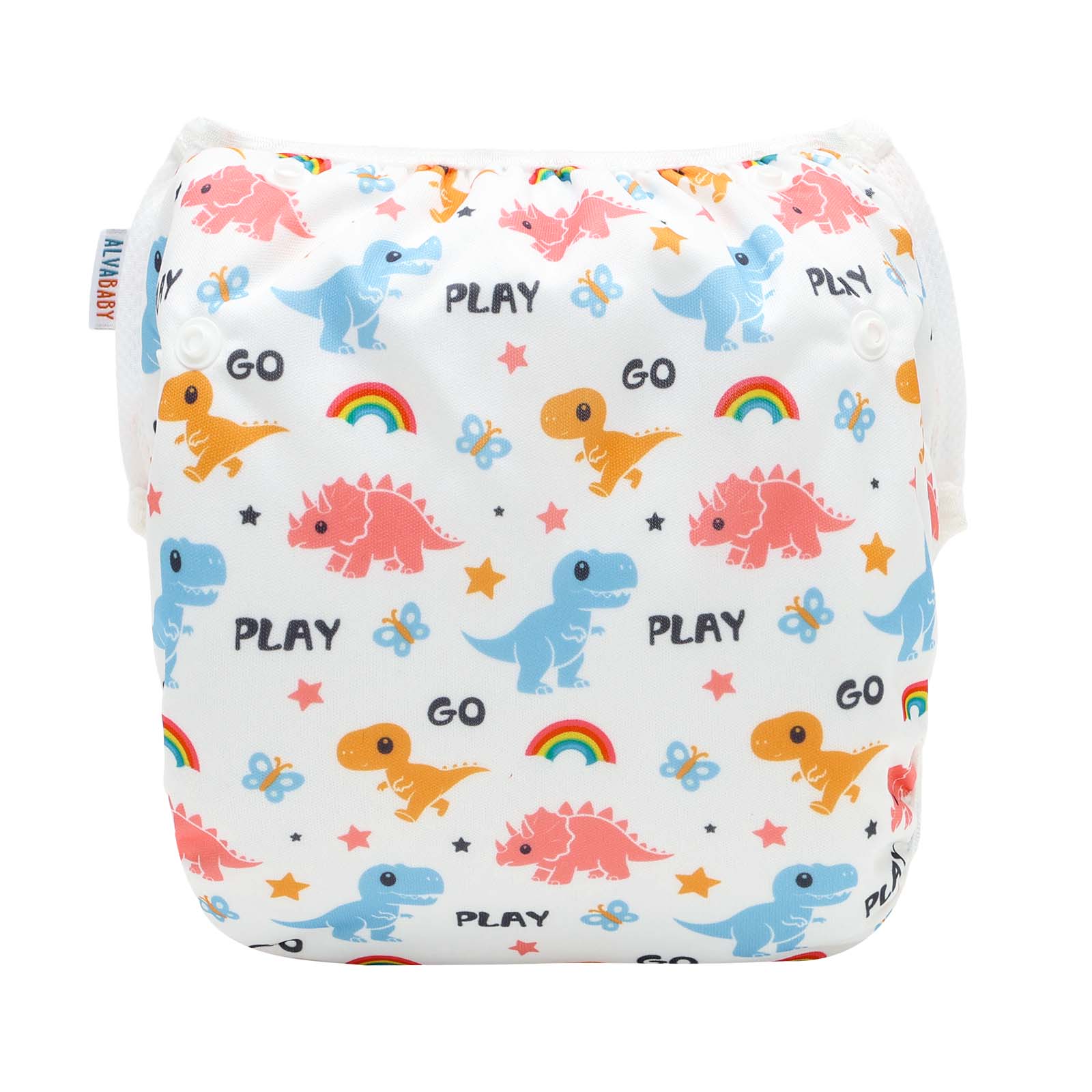 ALVABABY Reusable Swim Diaper - Adjustable One Size Swimwear for Infants & Toddlers (Dinosaur SWD-BS318A)