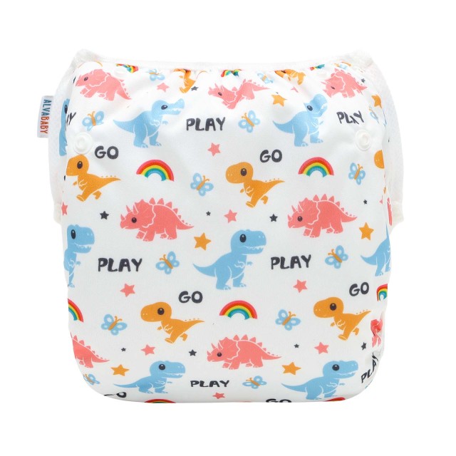 ALVABABY Reusable Swim Diaper - Adjustable One Size Swimwear for Infants & Toddlers (Dinosaur SWD-BS318A)