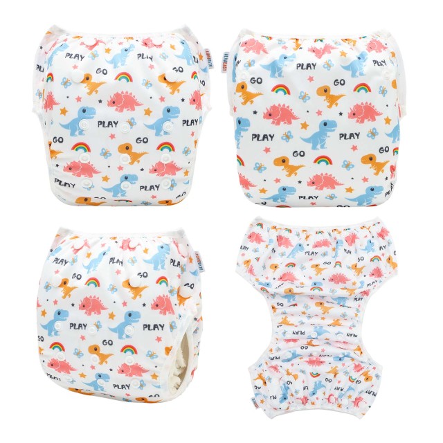 ALVABABY Reusable Swim Diaper - Adjustable One Size Swimwear for Infants & Toddlers (Dinosaur SWD-BS318A)