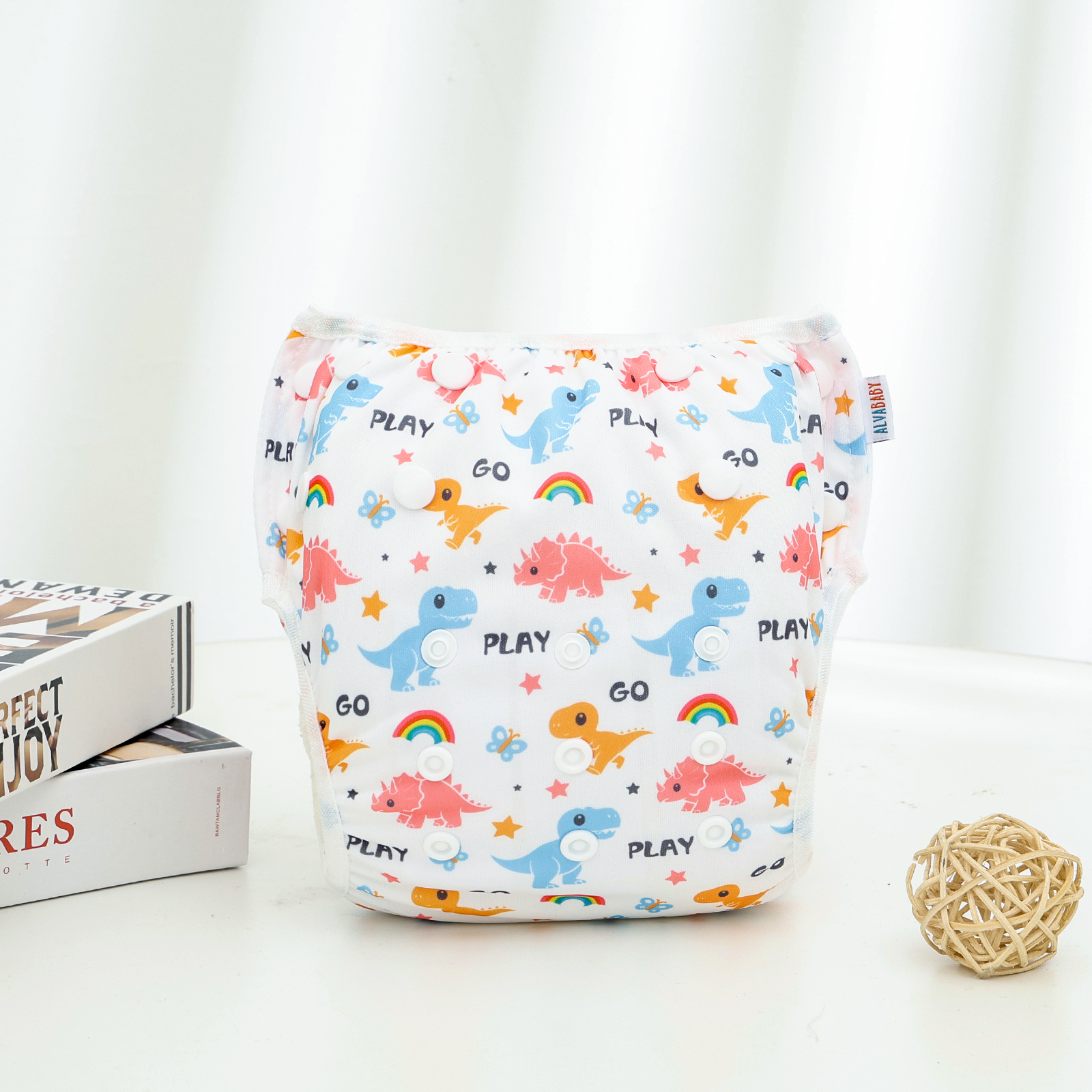 ALVABABY Reusable Swim Diaper - Adjustable One Size Swimwear for Infants & Toddlers (Dinosaur SWD-BS318A)