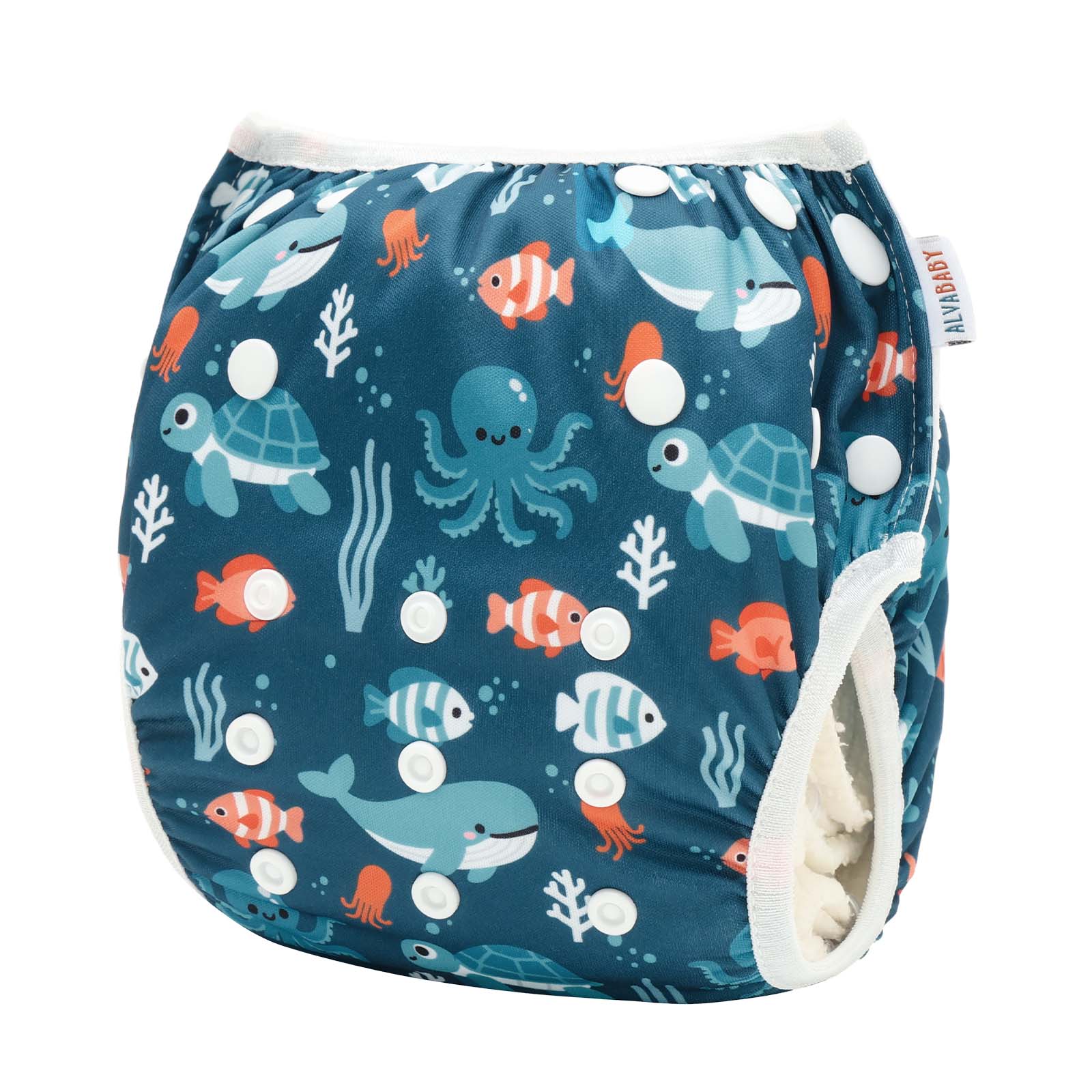ALVABABY Reusable Swim Diaper - Adjustable One Size Swimwear for Infants & Toddlers (Marine Animals SWD-BS319A)