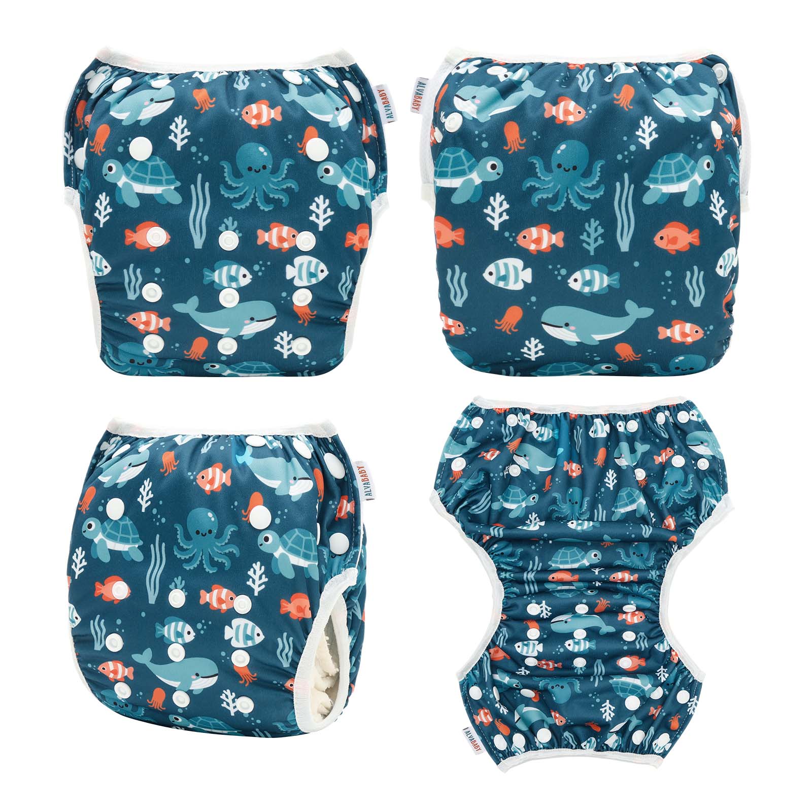 ALVABABY Reusable Swim Diaper - Adjustable One Size Swimwear for Infants & Toddlers (Marine Animals SWD-BS319A)