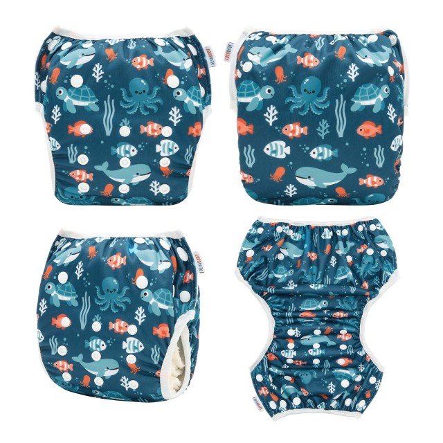 ALVABABY Reusable Swim Diaper - Adjustable One Size Swimwear for Infants & Toddlers (Dinosaur SWD-BS319A)