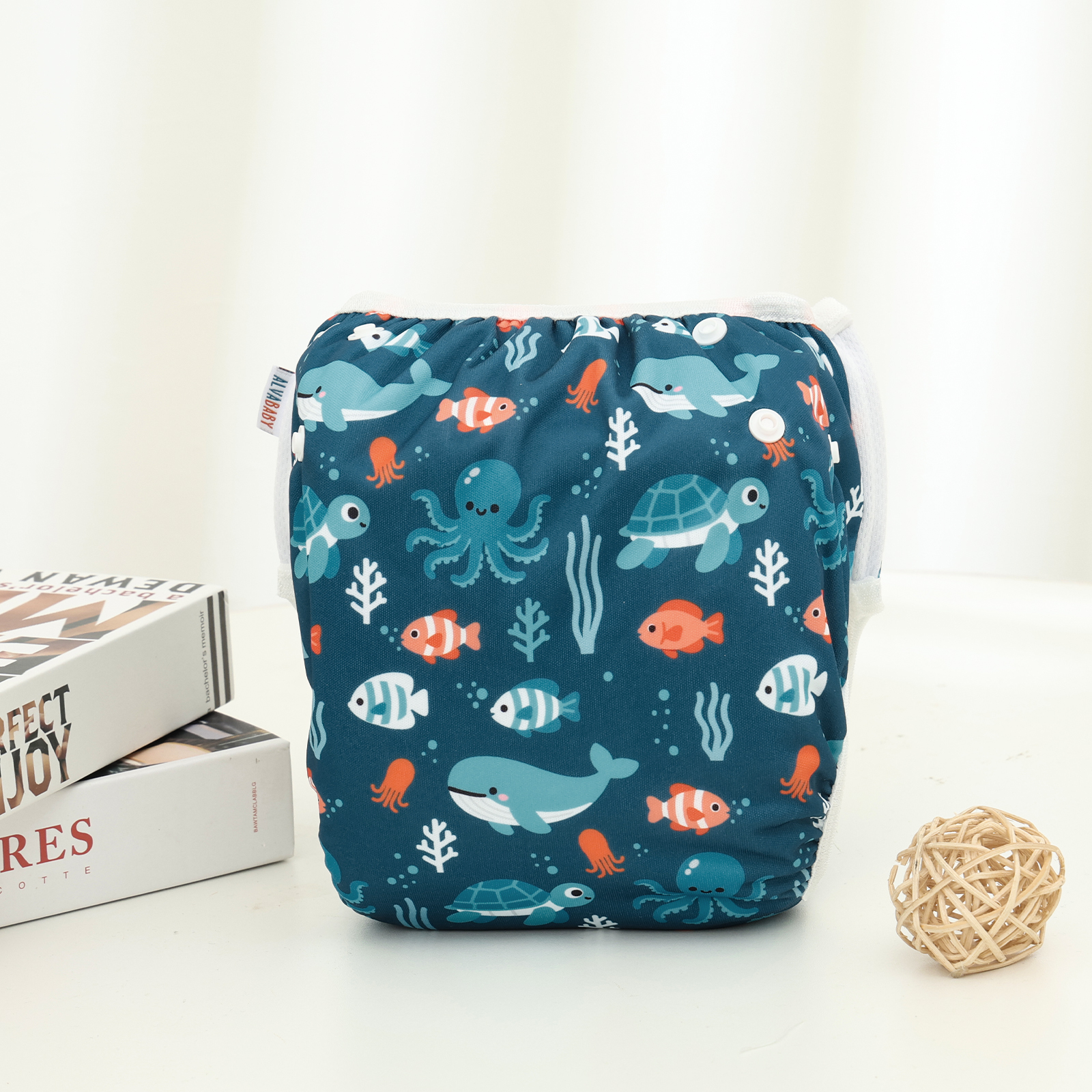 ALVABABY Reusable Swim Diaper - Adjustable One Size Swimwear for Infants & Toddlers (Marine Animals SWD-BS319A)
