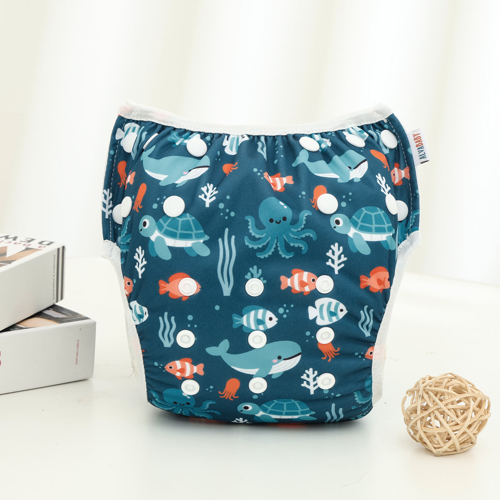 ALVABABY Reusable Swim Diaper - Adjustable One Size Swimwear for Infants & Toddlers (Marine Animals SWD-BS319A)