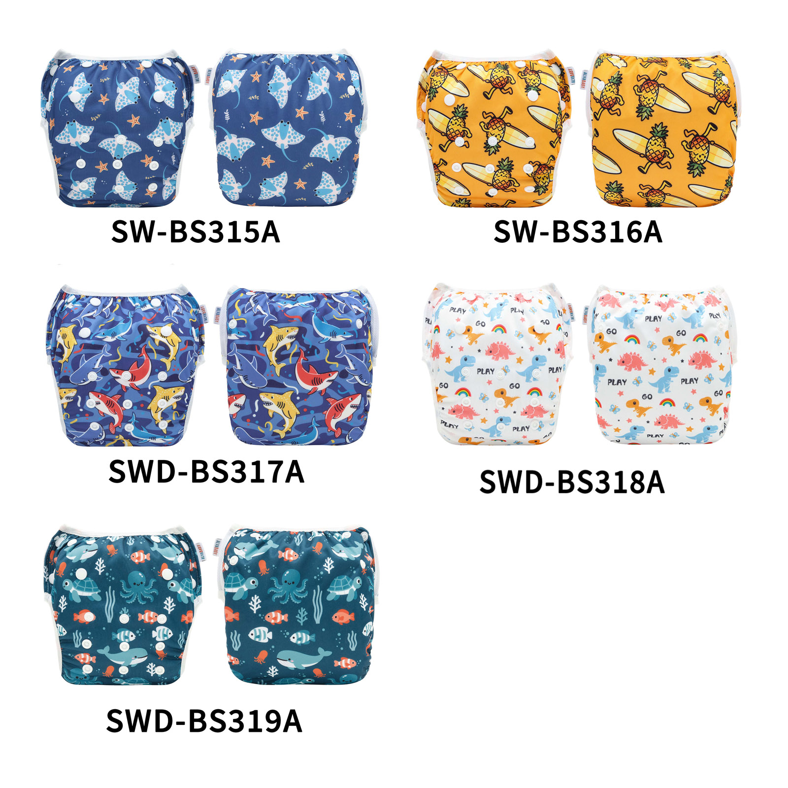 (New Arrivals)ALVABABY One Size Printed Baby Reusable Swim Diaper For Summer Fun