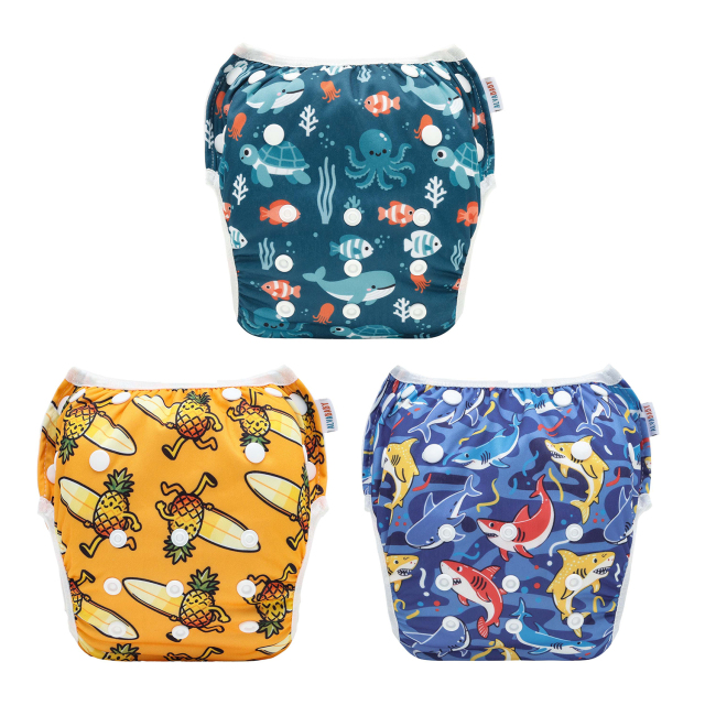 3-Pack Reusable Swim Diapers - One Size Adjustable Swimwears for Infants & Toddlers
