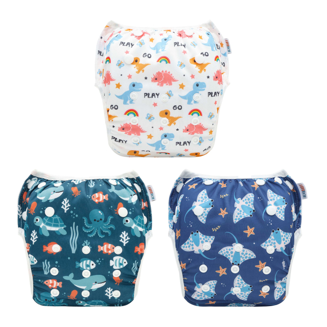 3-Pack Reusable Swim Diapers - One Size Adjustable Swimwears for Infants & Toddlers
