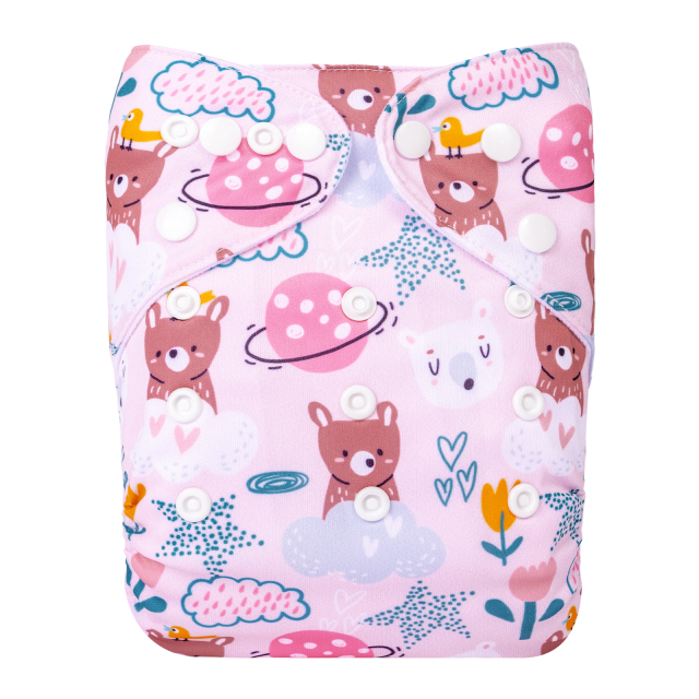 ALVABABY Positioning Cloth Diaper - One Size Adjustable Washable & Reusable Diaper for Babies and Toddlers (Bear, YDP208A)