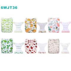 6-Pack AWJ Cloth Diapers with 6 Bamboo Inserts (4 Layers) - One Size Adjustable & Reusable Pocket Diapers for Summer