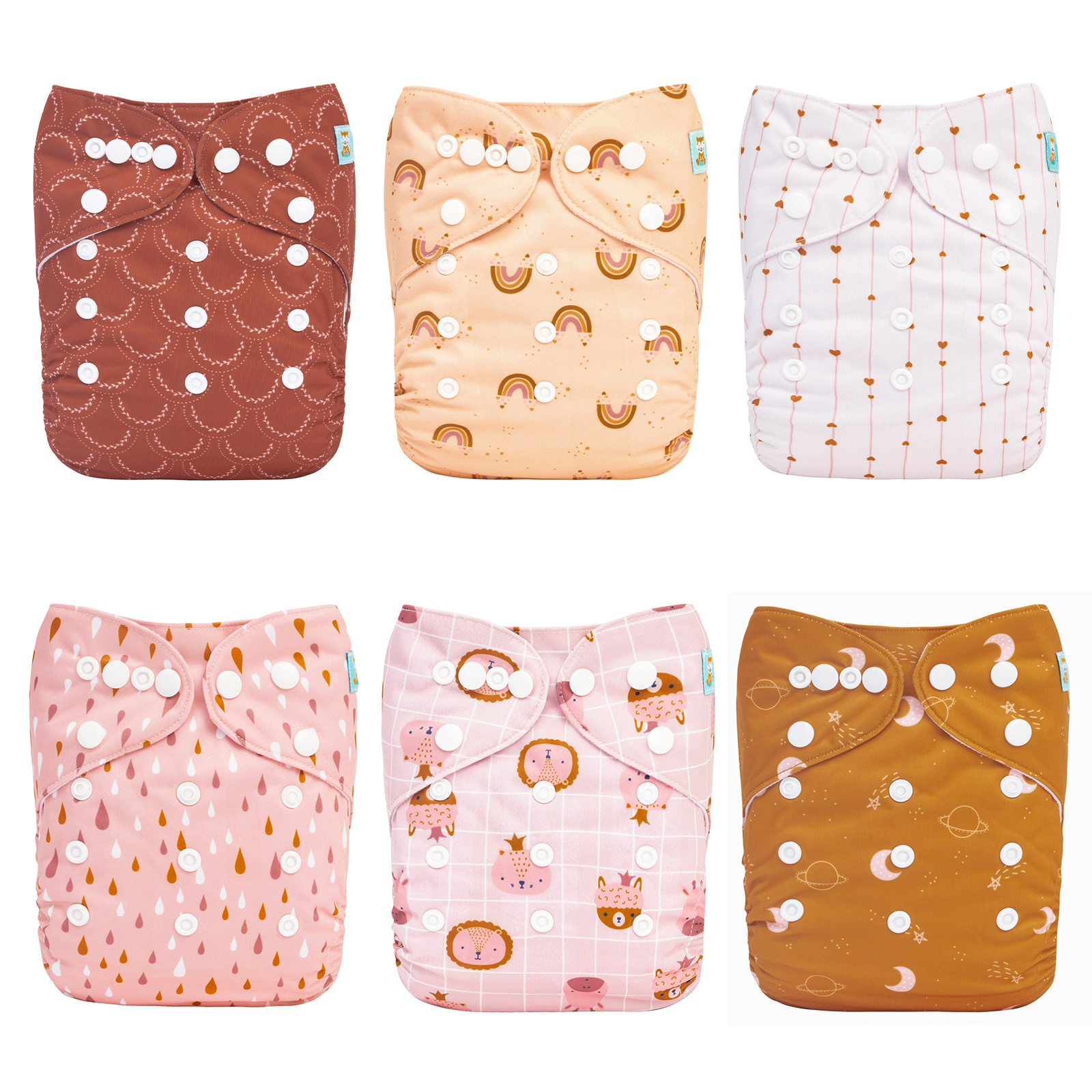 (MCF) 6-Pack Cloth Diapers with 12 Microfiber Inserts 6DM104A
