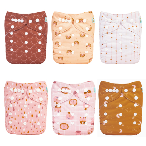 (MCF) 6-Pack Cloth Diapers with 12 Microfiber Inserts 6DM104A