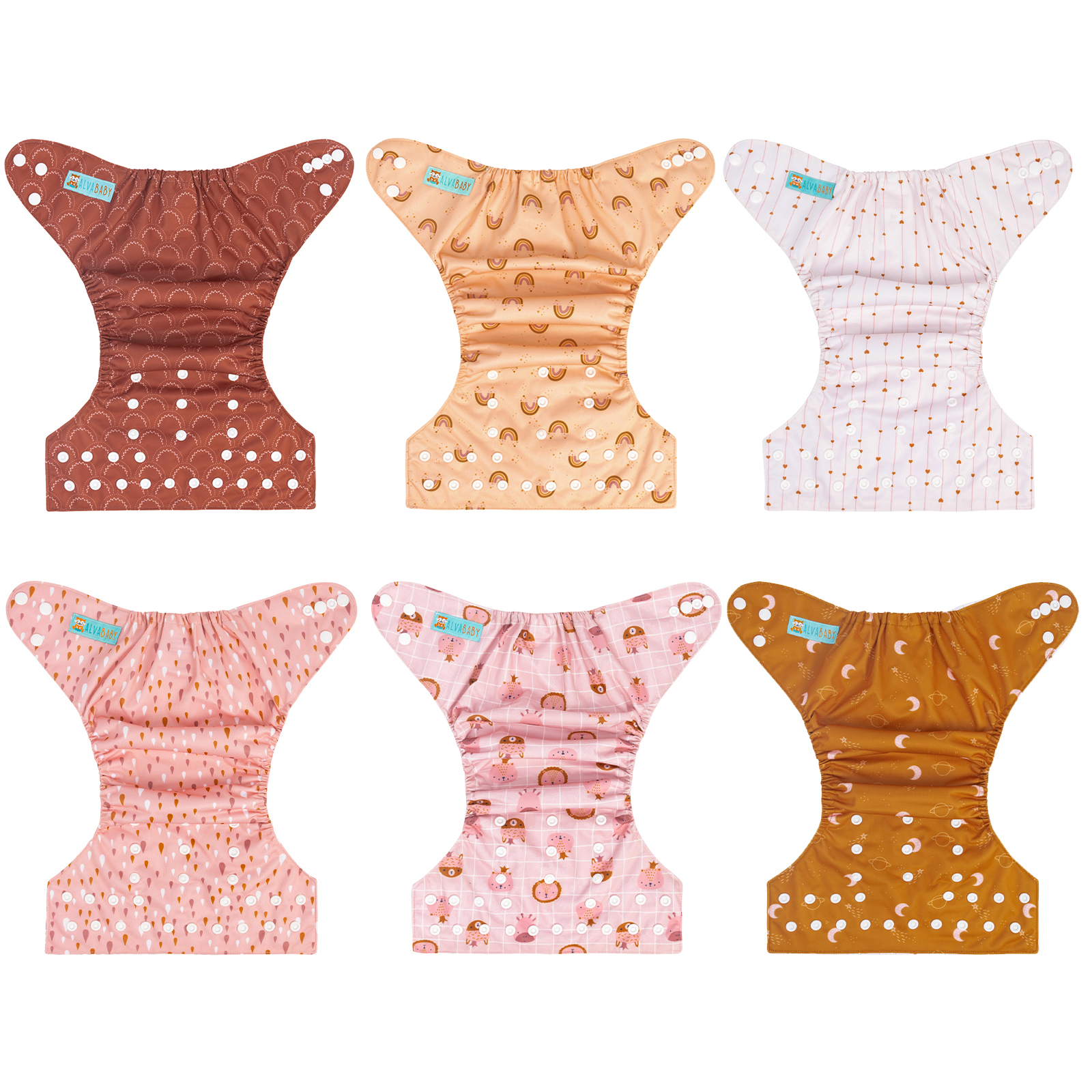 (MCF) 6-Pack Cloth Diapers with 12 Microfiber Inserts 6DM104A