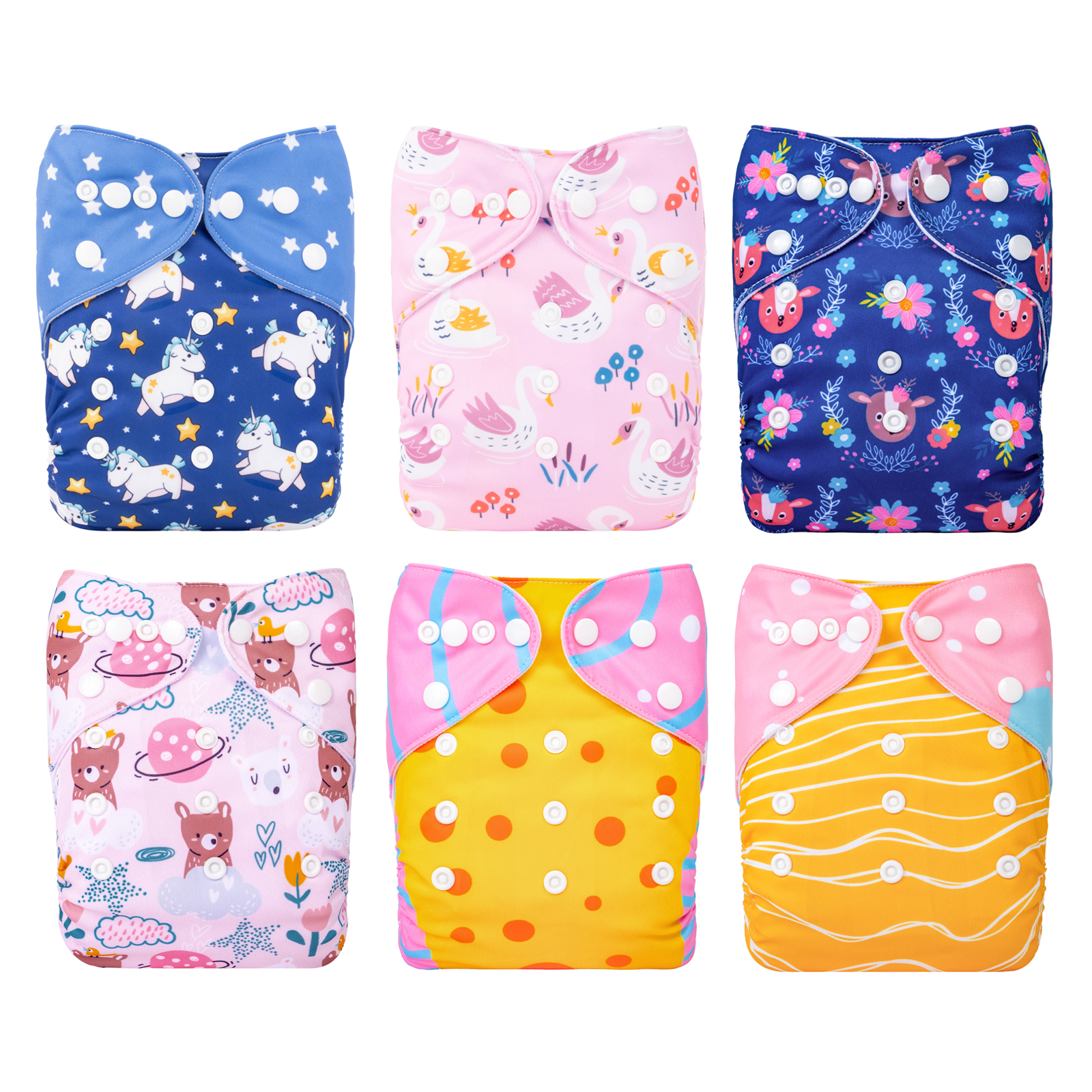 (MCF) 6-Pack Cloth Diapers with 12 Microfiber Inserts 6DM105A
