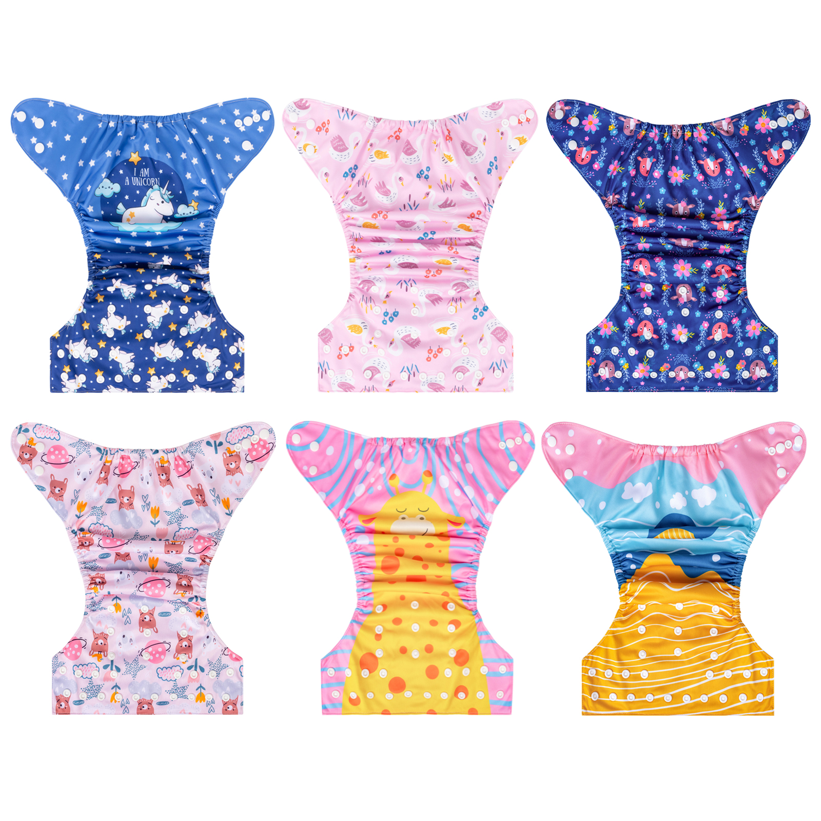 (MCF) 6-Pack Cloth Diapers with 12 Microfiber Inserts 6DM105A