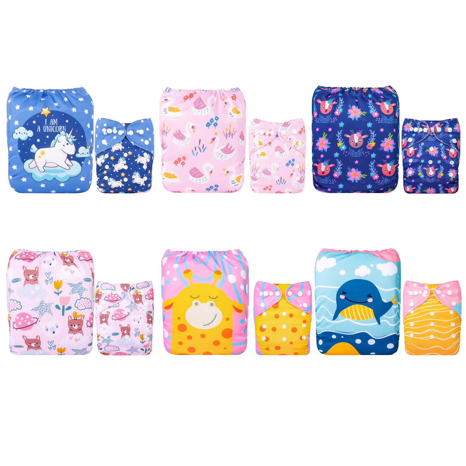 (MCF) 6-Pack Cloth Diapers with 12 Microfiber Inserts 6DM105A