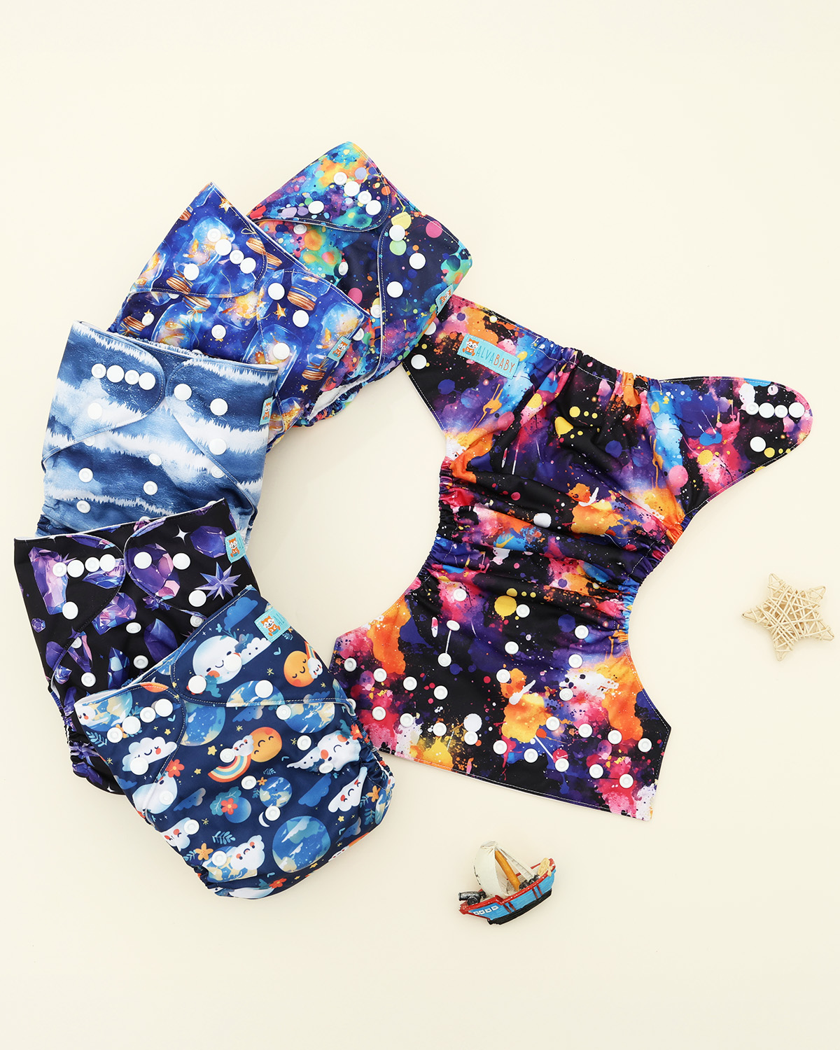 (MCF) 6-Pack Cloth Diapers with 12 Microfiber Inserts 6DM116A