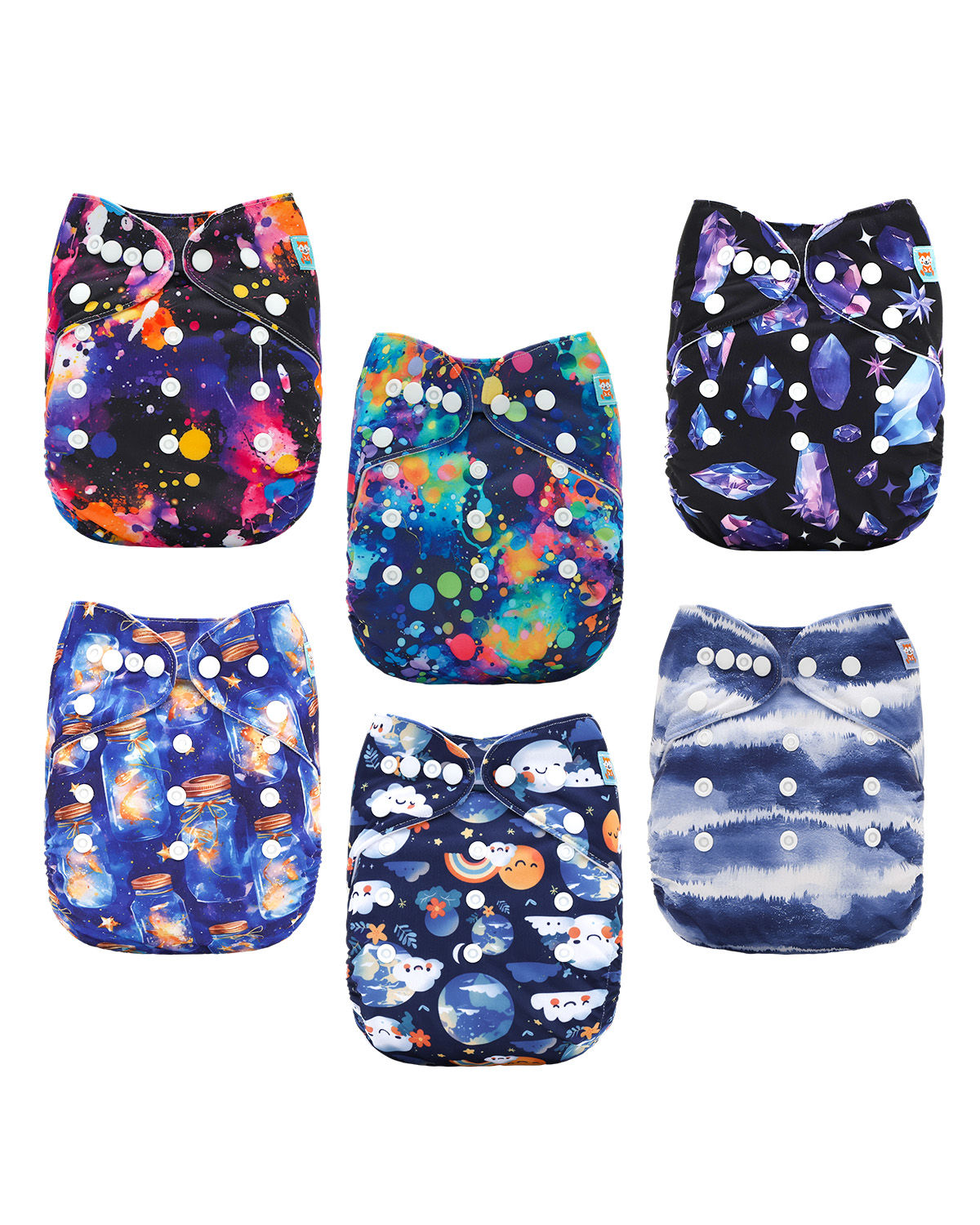 (MCF) 6-Pack Cloth Diapers with 12 Microfiber Inserts 6DM116A