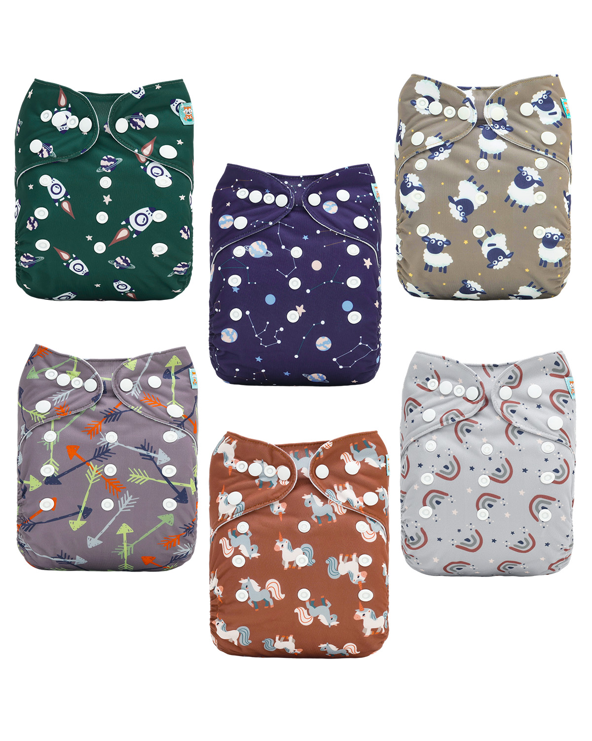 (MCF) 6-Pack Cloth Diapers with 12 Microfiber Inserts 6DM122A