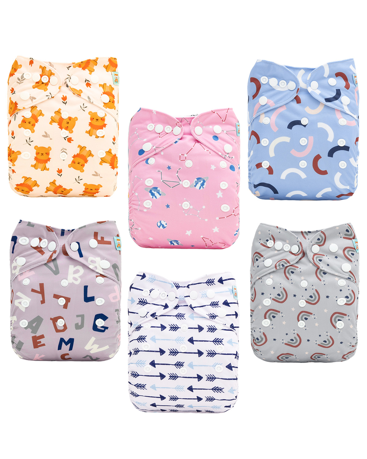 (MCF) 6-Pack Cloth Diapers with 12 Microfiber Inserts 6DM123A