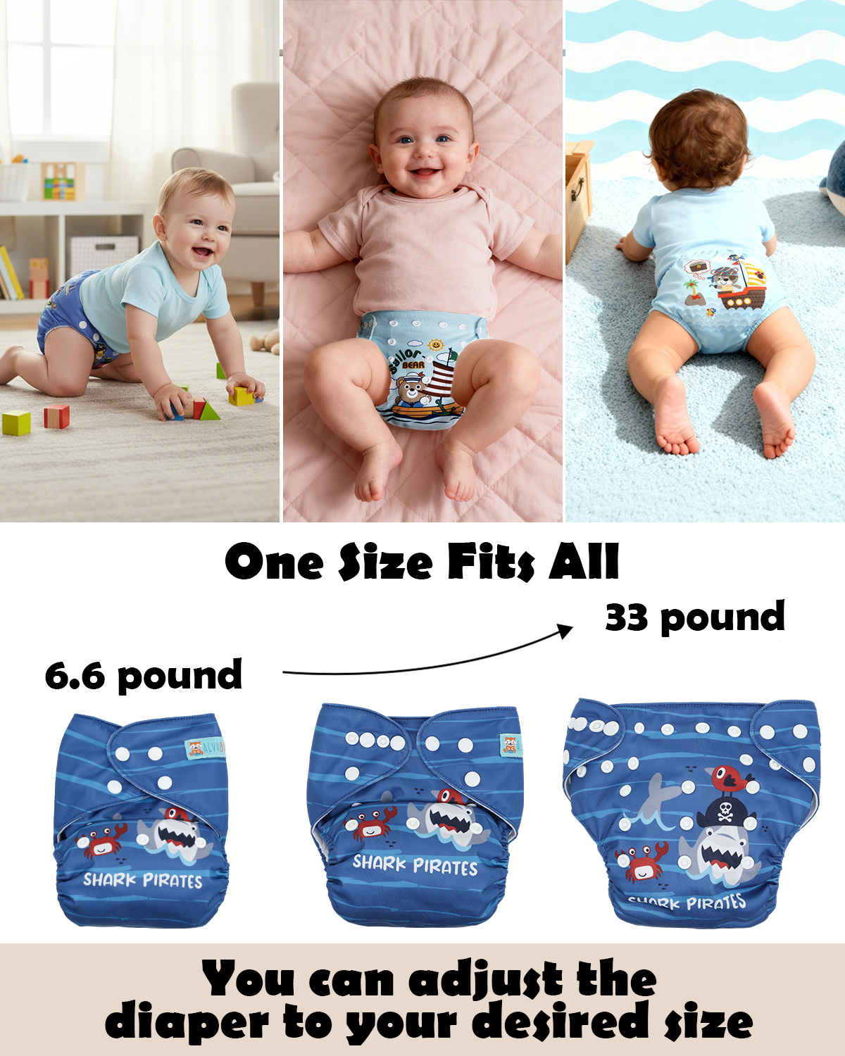 (MCF) 6-Pack Cloth Diapers with 12 Microfiber Inserts 6DM133A