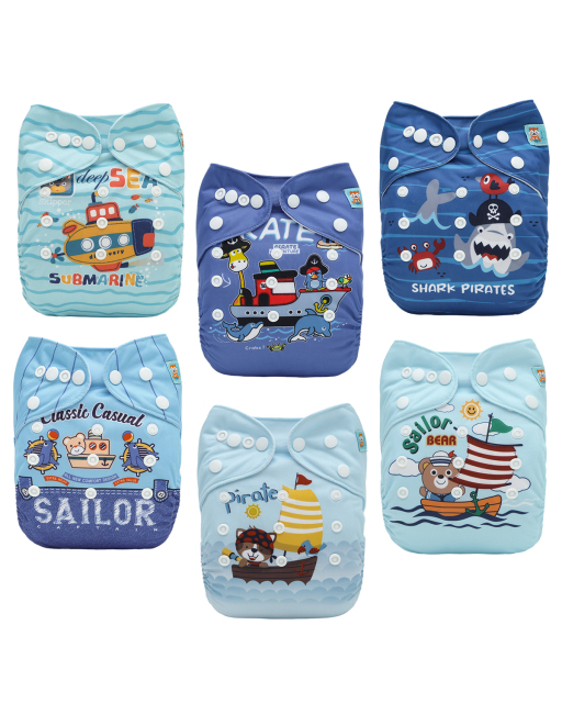 (MCF) 6-Pack Cloth Diapers with 12 Microfiber Inserts 6DM133A