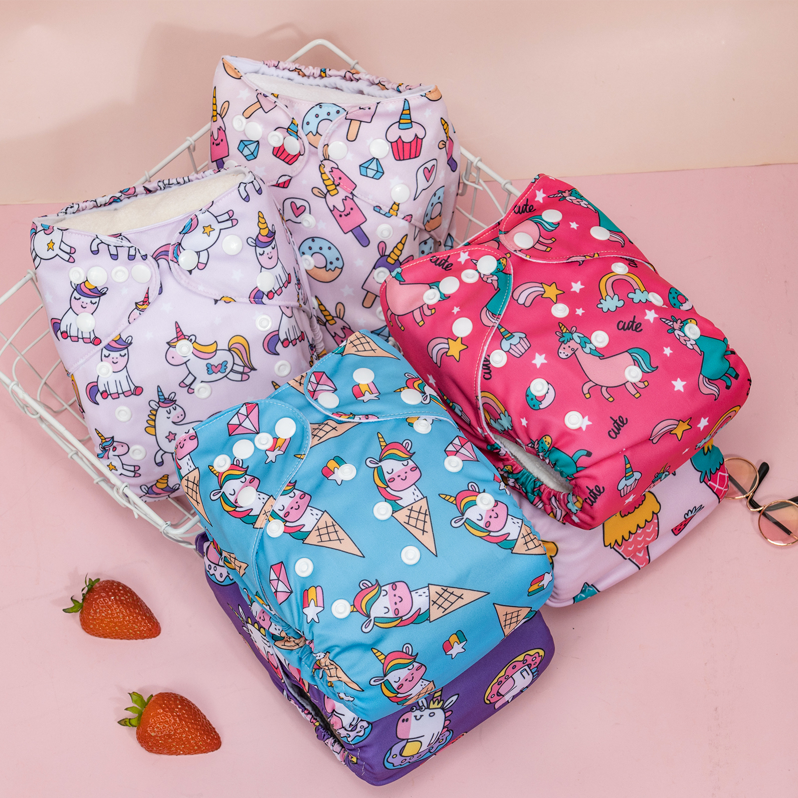 6-Pack Cloth Diapers with 6 Microfiber Inserts (Desserts & Unicorn, 6WZ44)