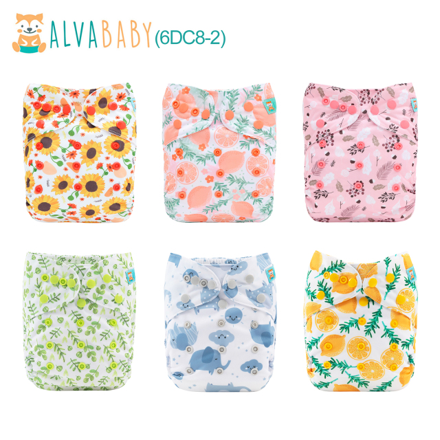 ALVABABY 6PCS Cloth Diaper Covers for Babies One Size Adjustable Reusable Washable Cloth Diaper Shell for Prefold Flat or Fitted Diaper Inserts