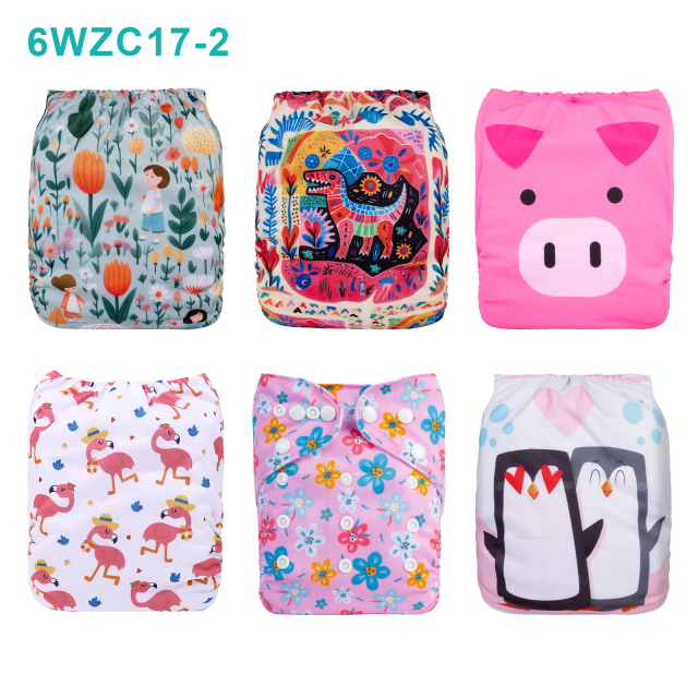 Warehouse Clearance: 6-Pack Baby Cloth Diapers with 6 Microfiber Inserts | One Size Adjustable
