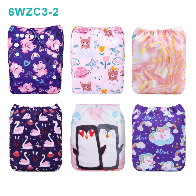 Warehouse Clearance: 6-Pack Baby Cloth Diapers with 6 Microfiber Inserts | One Size Adjustable