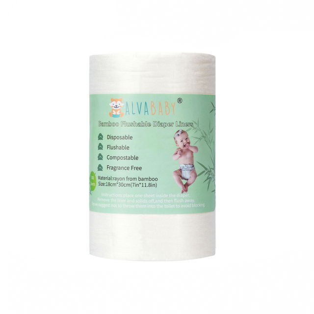ALVABABY 1 Roll of Bamboo Flushable Liner Disposable Liners for Cloth Diaper (BBT02)